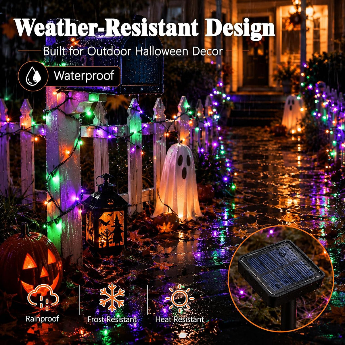 Orange Purple Green Solar Halloween Lights, 39.4FT 120 Leds