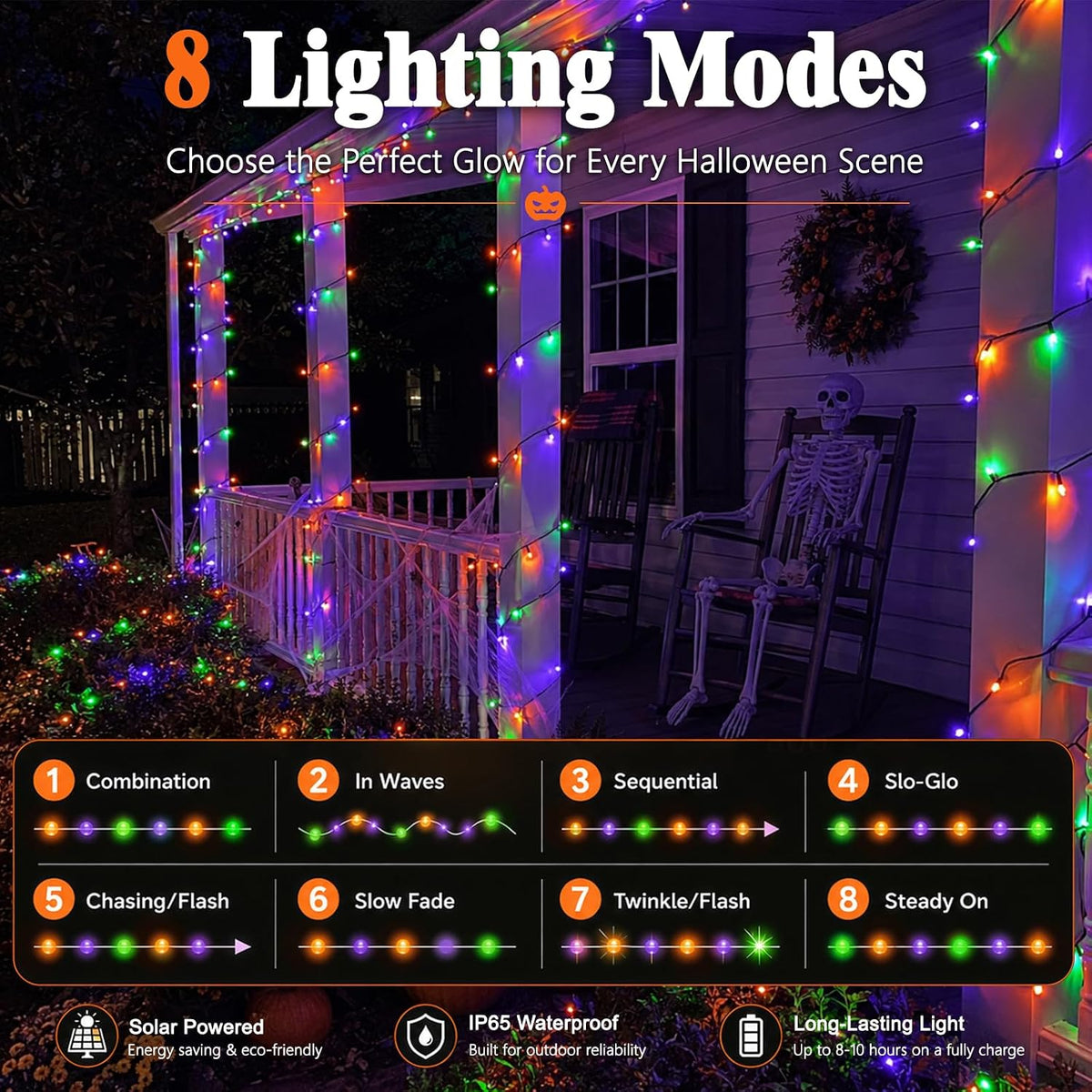 Orange Purple Green Solar Halloween Lights, 39.4FT 120 Leds