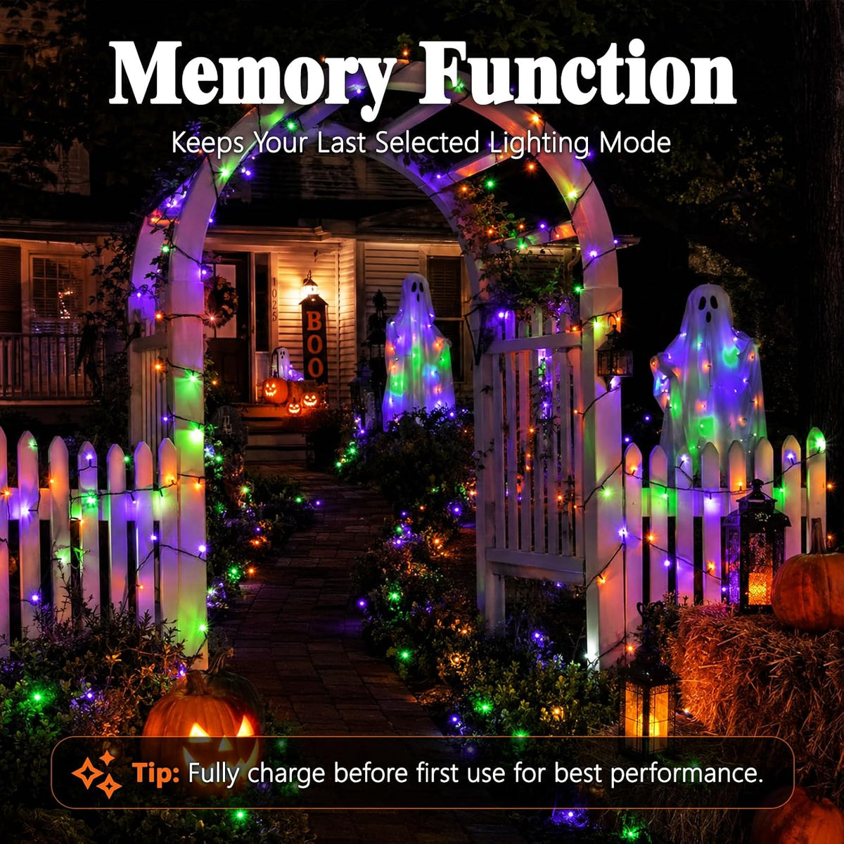 Orange Purple Green Solar Halloween Lights, 39.4FT 120 Leds