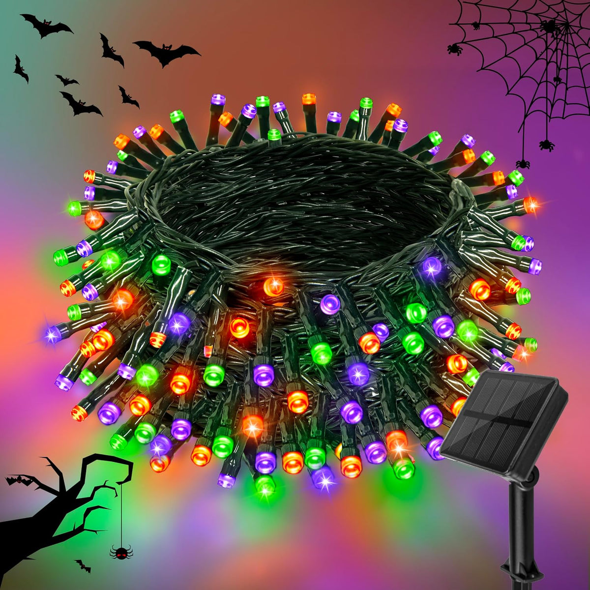 Orange Purple Green Solar Halloween Lights, 39.4FT 120 Leds